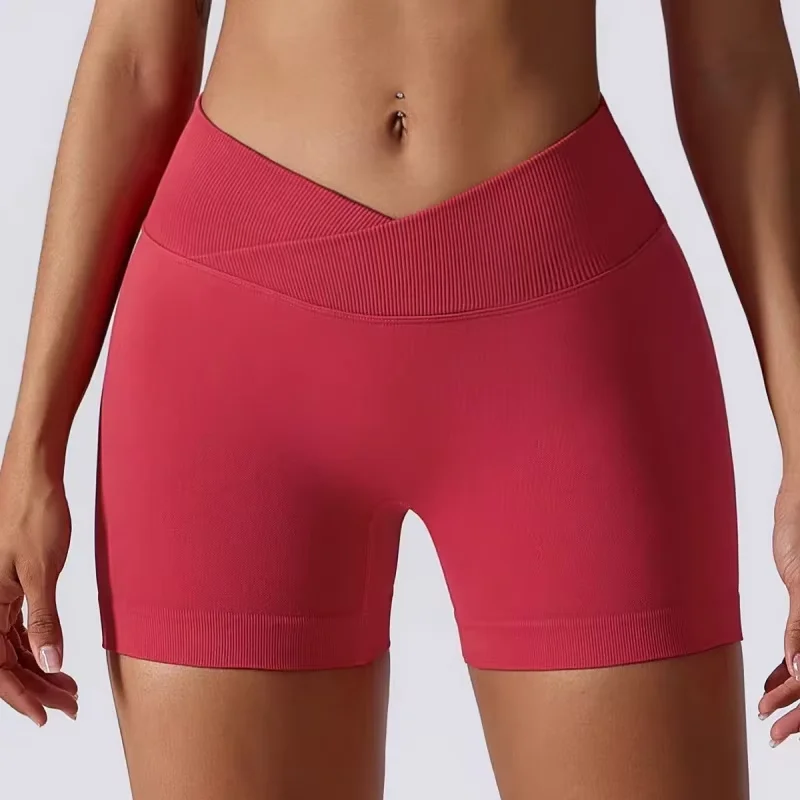 Sommerliche Damen-Yoga-Shorts mit hoher Taille, nahtlos, Po-formend, hochelastisch, atmungsaktiv, für Workout und als Biker-Shorts – Detail 13