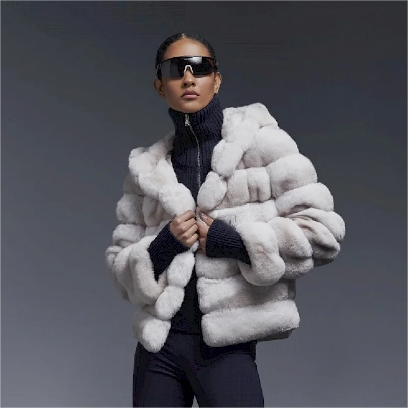 Hot Sell Women's Autumn And Winter Faux Fur Coat Combination Hat Soft And Comfortable Faux Rabbit Fur Coat