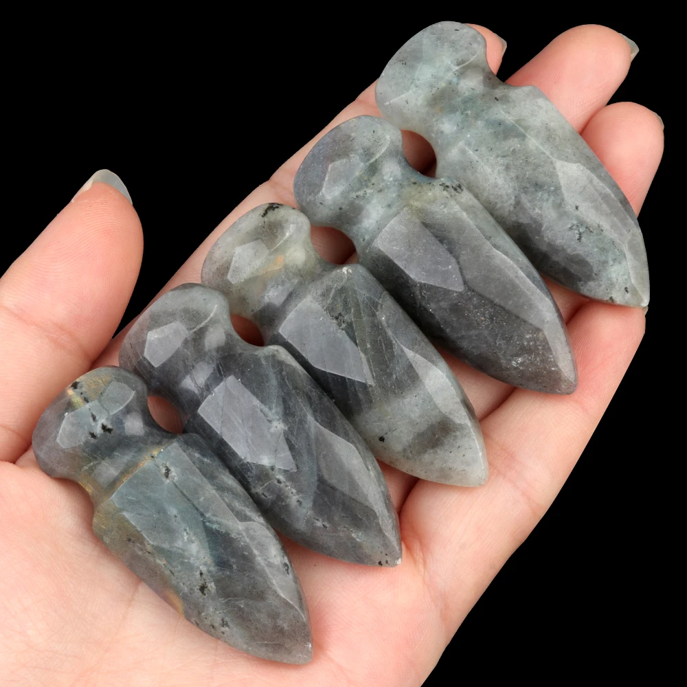 Natural Stone Pendant Sword Shape NO Hole Natural Rose Quartz Amethysts Pendant for Making DIY Bracelet Necklace Accessories