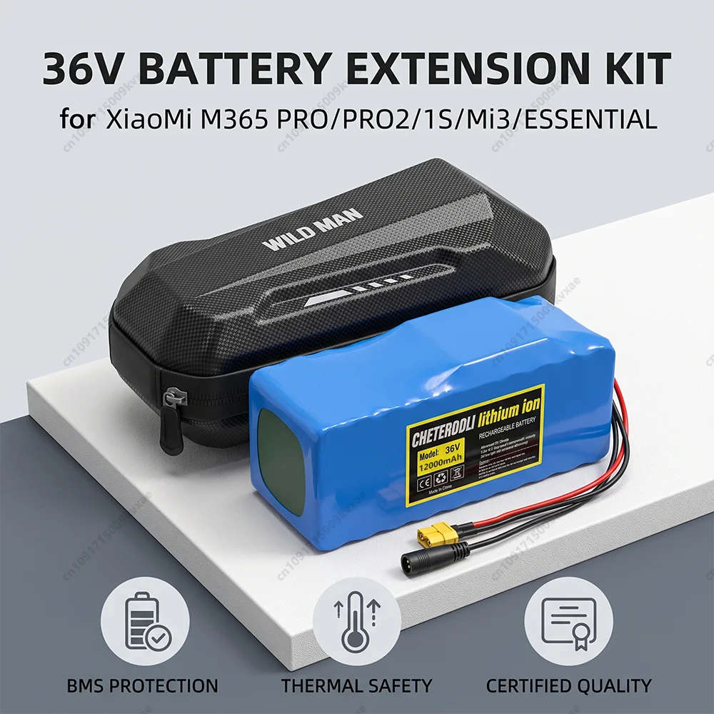 36V 4.4Ah 6.8Ah 12Ah Parallel External Battery for Xiaomi M365 Pro2 1S Scooter, Li-ion Range Extension Upgrade Pack & Bag