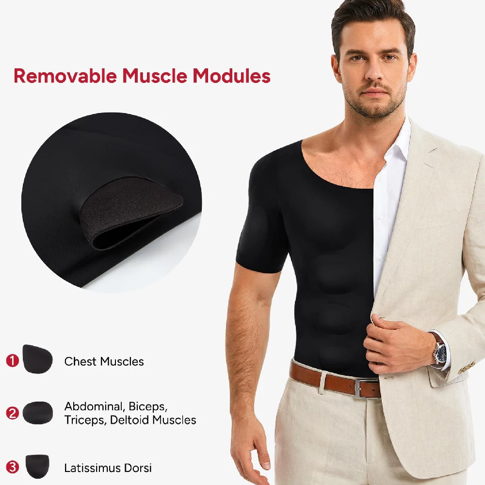 Men Body Shaper Fake Muscle Enhancers ABS Invisible Pads Top Cosplay Chest Shirts Soft Protection Fitness Muscular Undershirt