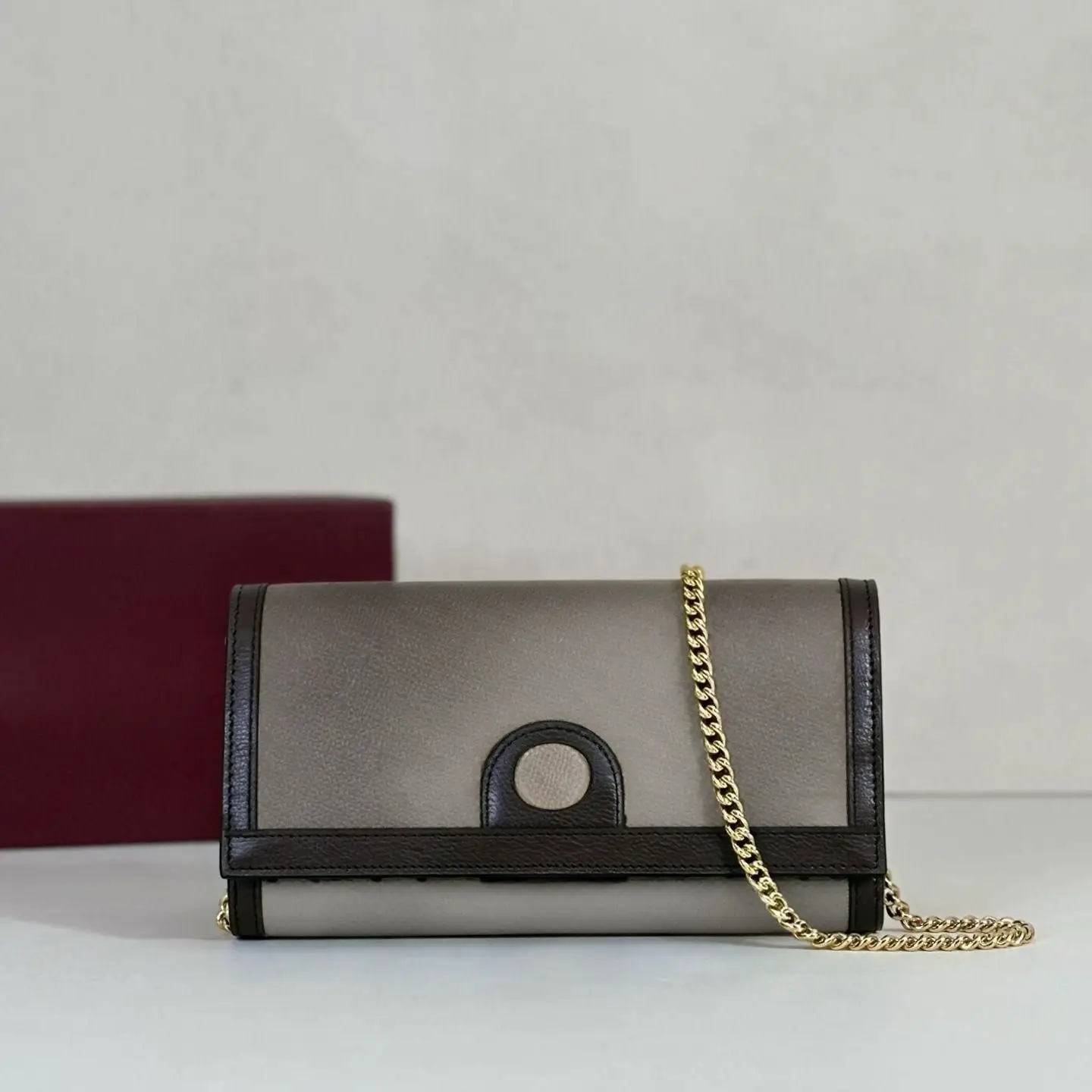 

Grey & Black Leather Crossbody Wallet with Gold Chain, Luxury Designer Inspired Women's Clutch Purse