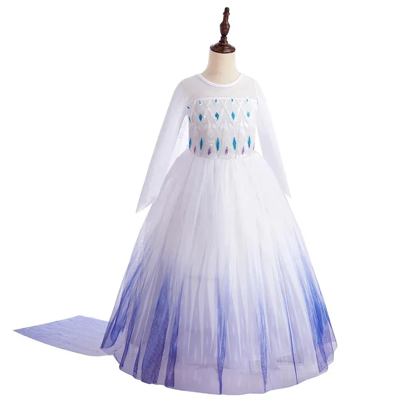 Crianças cosplay elsa congelado branco princesa longa malha bonito vestido para menina natal carnaval roupas conjunto vestido de baile 2-10y