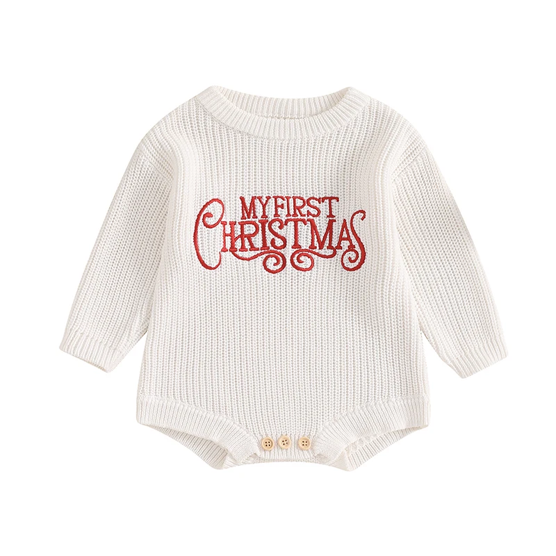 

Cathery Christmas Baby Knitted Romper Winter Warm Newborn Sweater Bodysuits Letter Embroidery Long Sleeve Girls Boys Knitwear