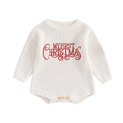 Cathery Christmas Baby Knitted Romper Winter Warm Newborn Sweater Bodysuits Letter Embroidery Long Sleeve Girls Boys Knitwear