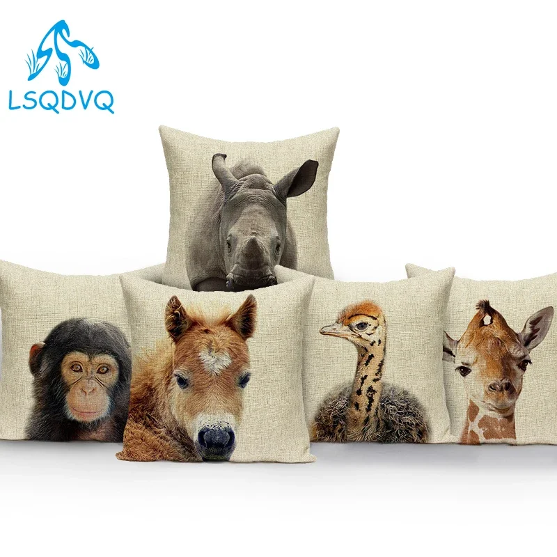 Decorative Pillows Cover Case Lovely Animals Colorful Giraffe Deer Tiger Bear Monkey Polyester Pillow Cushion Cover Sofa Home