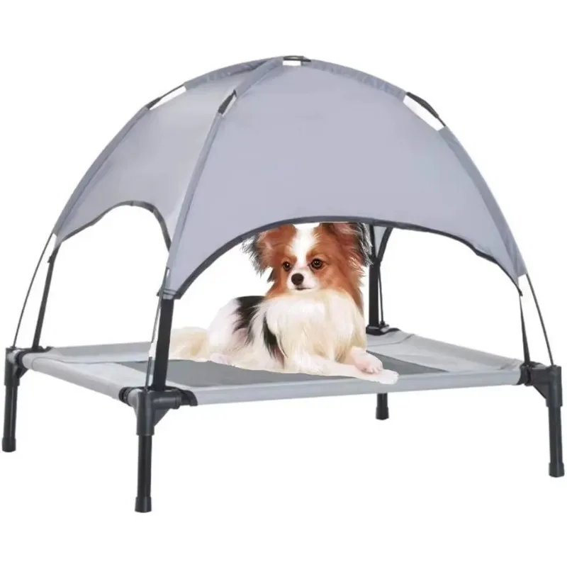Elevated Dog Bed with Removable Canopy, Outdoor Dog Bed,Portable Raised Pet Cot Cooling Dog Bed for Camping Or Beach,Keep Dogs