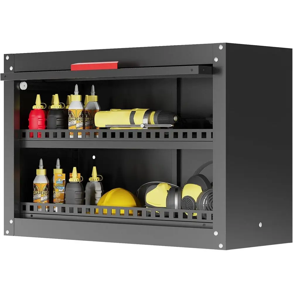 

Adjustable Shelving, Magnetic Wall Garage Storage Cabinet with Up Lip Door for Tools and Basement