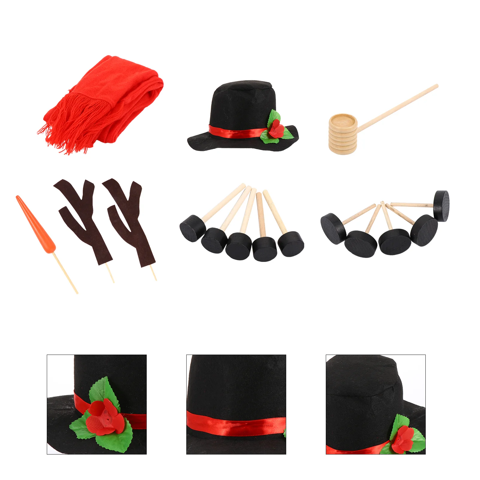 

Snowman Dress up Set Kids Toys Arms for Crafts Top Hat Carrot Nose Hats Scarf Outdoor Decorating Kit Handmade Mini Child