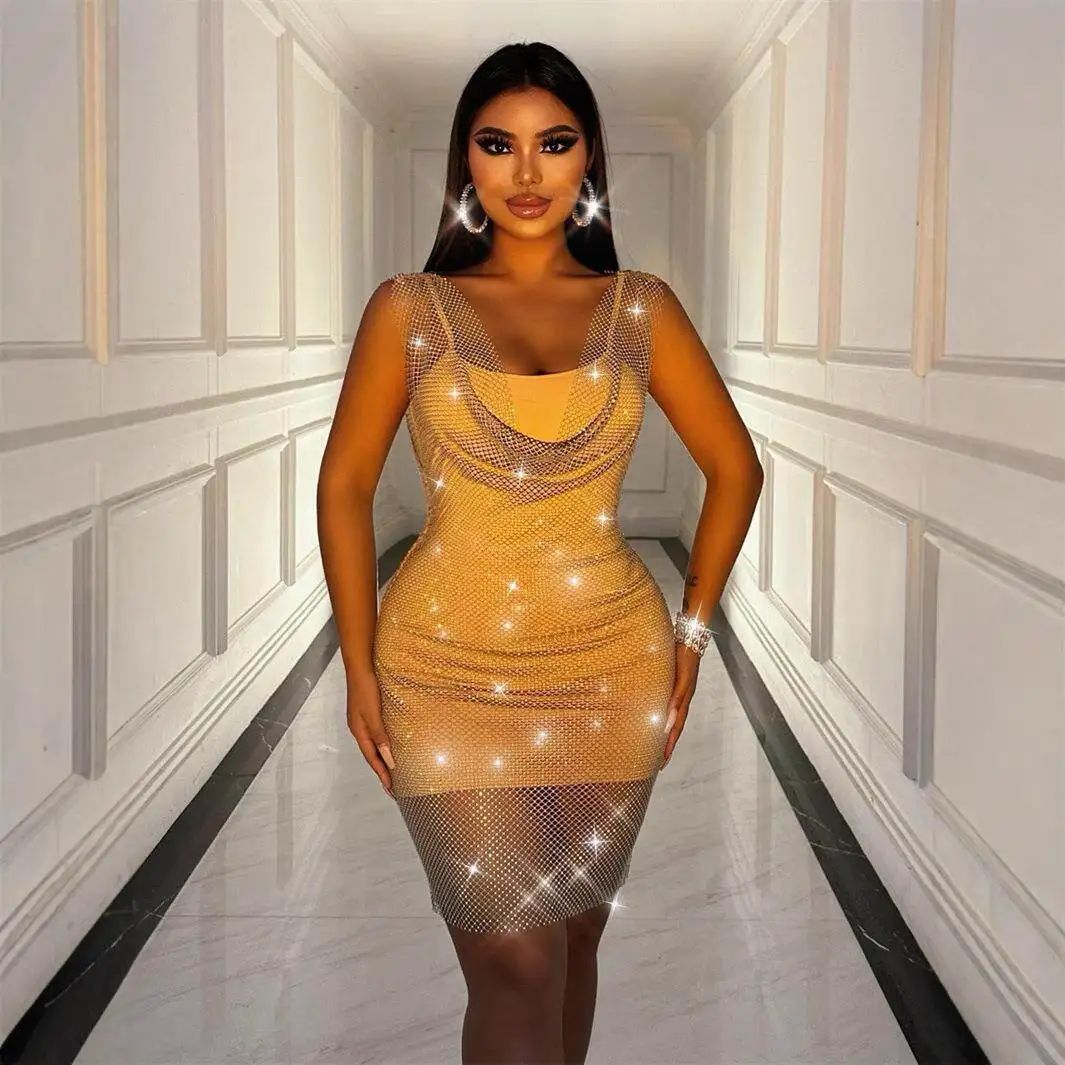 

Sexy Sequin Strap Bodycon Dress Club Cross-Border New 2026 Seven-Sleeve Evening Gown Trendy Short Length Women's Fashion