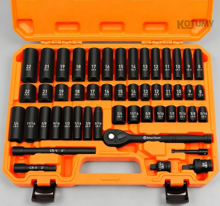 

Impact Socket Set with Ratchet Handle Extension Bar Adapter Reducer Universal Car Repair Hand Tools Kit