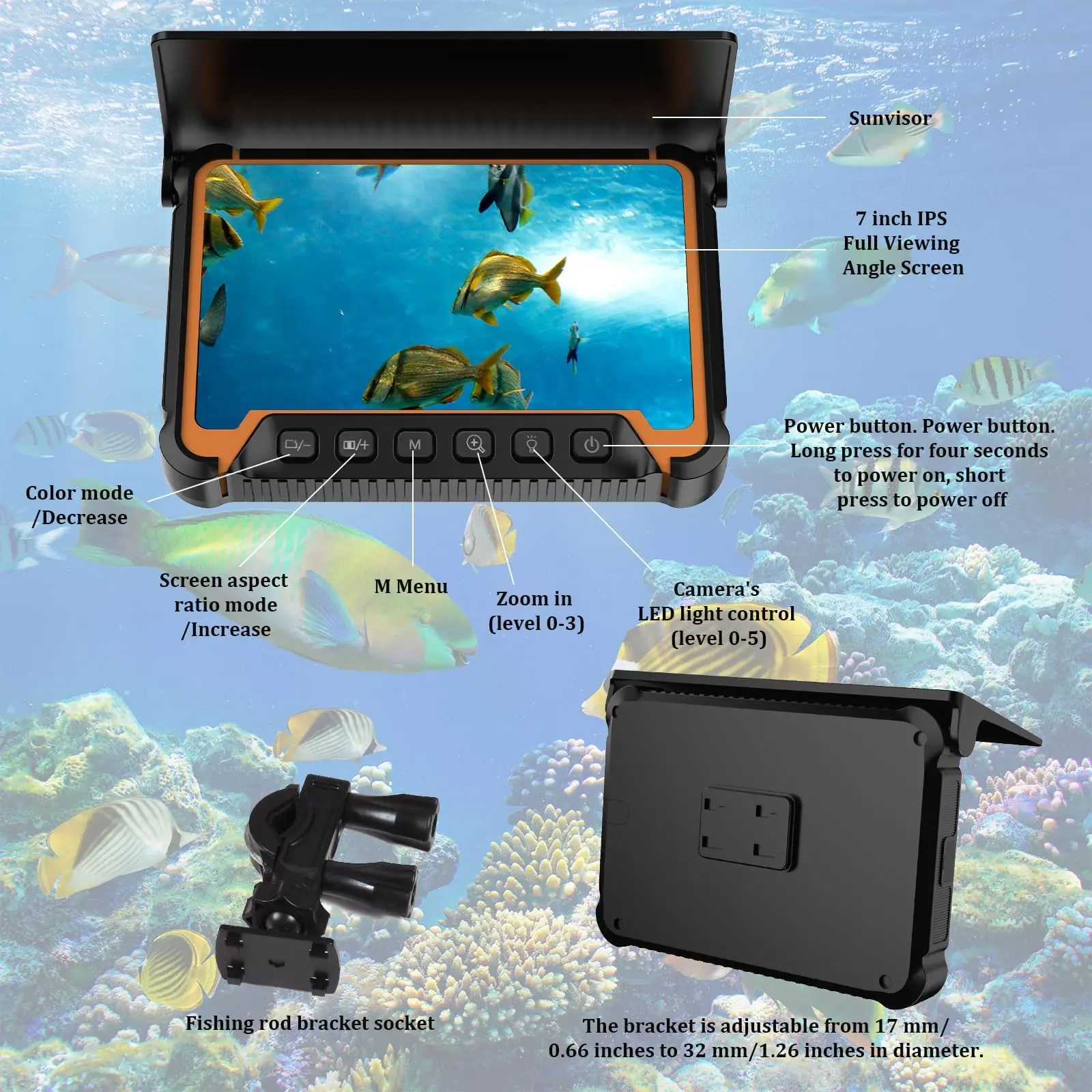 Underwater Fish Finder Fishing Camera 7 IPS Monitor, Infrared Night Vision 98ft Cable Waterproof Portable Fish Camera for Ice - Image 3
