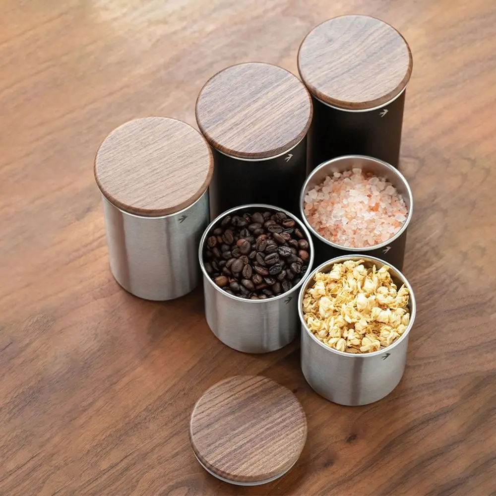 New Stainless Steel Matcha Jar 380ml 560ml Large Capacity Food Storage Containers Wood Lid Tea Can Kitchen