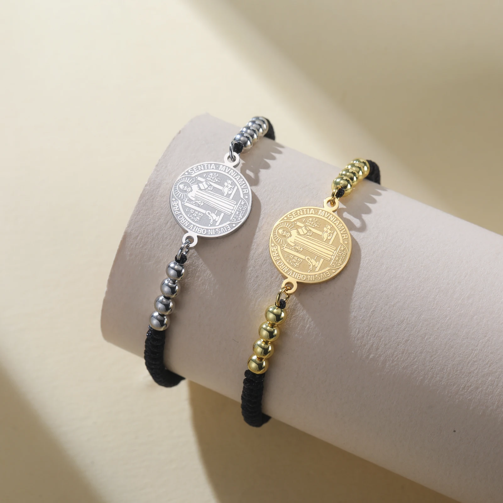 Edelstahl doppelseitige Saint Benedict Exorzismus Kreuz Charm Armband Frauen Männer Einstellbare Rot Schwarz Seil Armbänder Schmuck – Detail 14