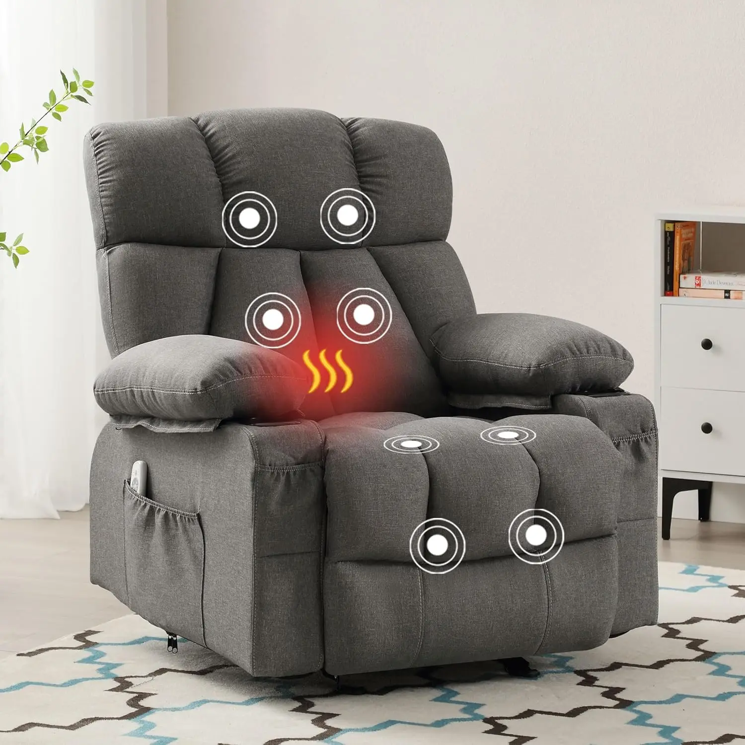 Rocker Recliner Chair with Heat and Vibration Ergonomic Rocking Lounge Chair for Living Room Comfy Overstuffed Recliner