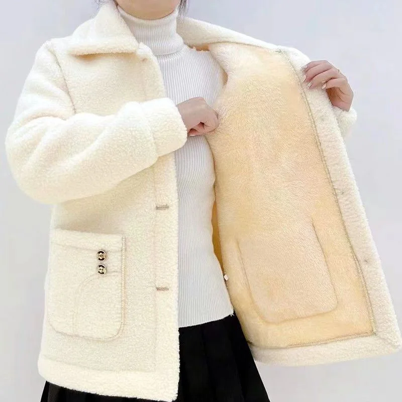 2024 New Fashion Plus Fleece Thickened Double Buckle Lamb Fur Mother Outfit Long Coat Imitation Fur Warm Coat Women