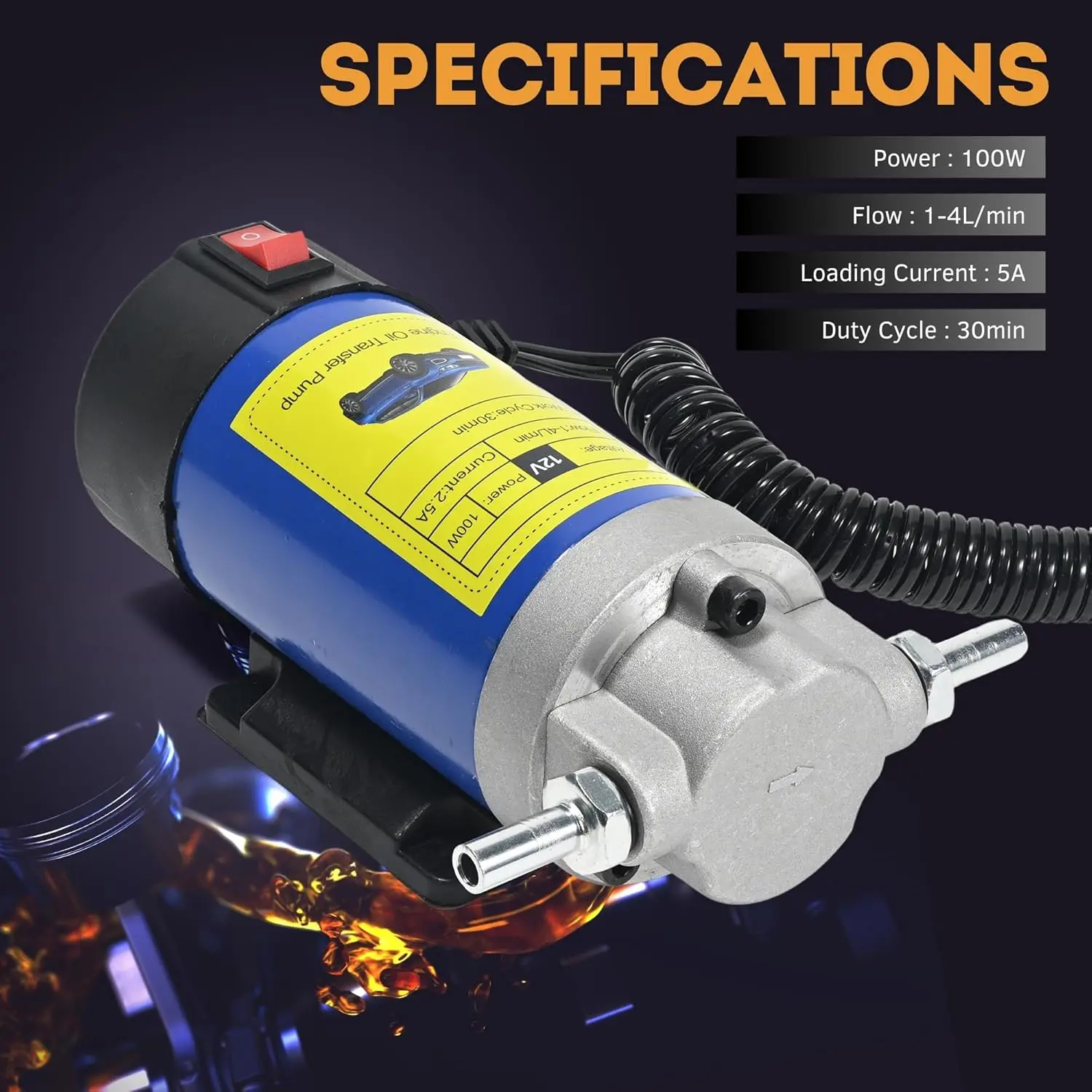 Oil Transfer Pump 12V, 100W Self Priming Oil Change Pump, Portable Gear Oil Pump, Engine Oil Extractor Pump for Boats Cars RVs