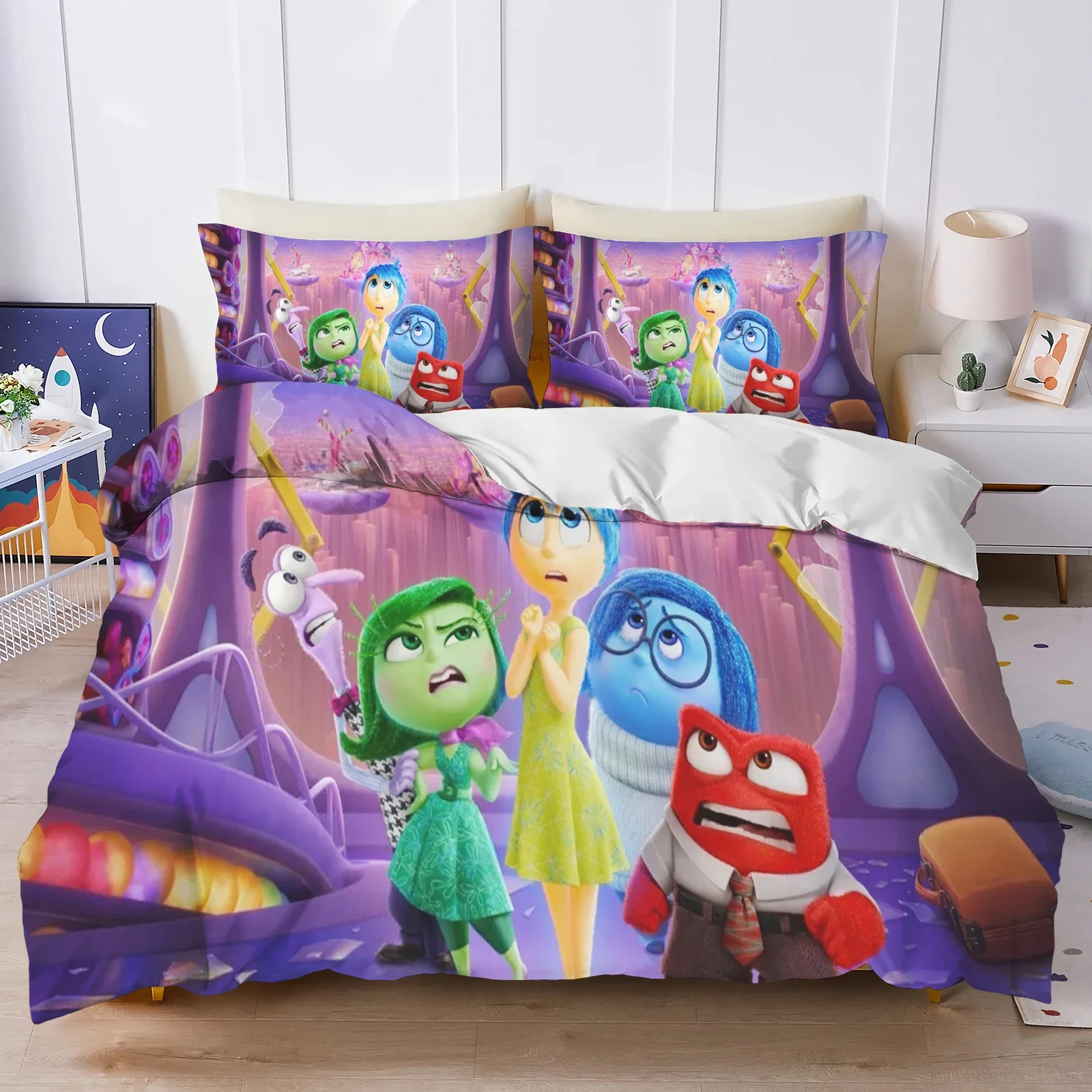 Inside Out Anime Duvet Cover Set Comforte Printed Cartoon Twin Size Bedding Sets Christmas Gifts 3-piece