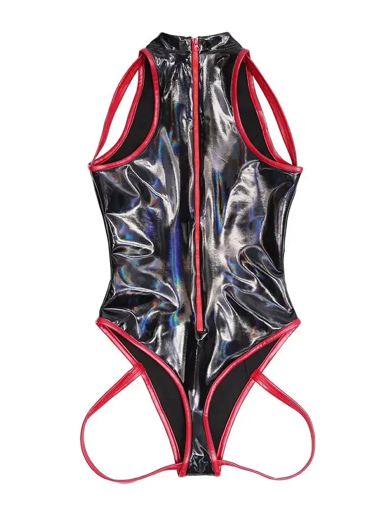 أكمام لامعة فو بولي Leather الجلود ارتداءها الليزر نظرة الرطب PVC Catsuit الجوارب تأثيري تانك الجسم الدمى الساخن مثير ملابس السباحة Sukumizu