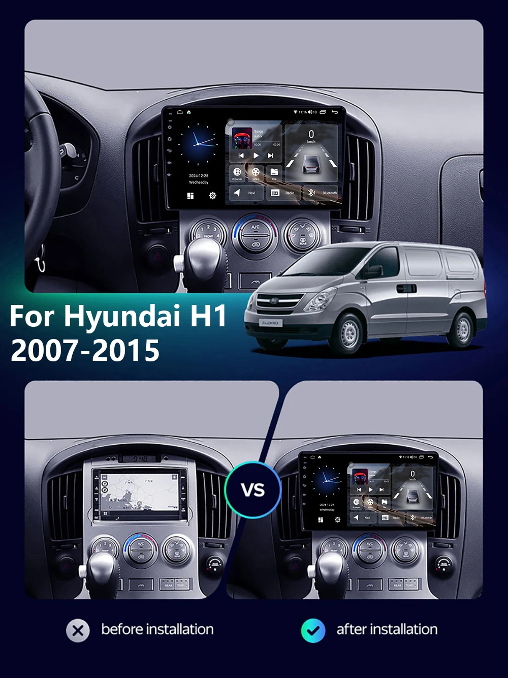Android15 Car Radio For Hyundai H1 Grand Starex 2007 2009 - 2014 2015 Auto Multimedia Stereo Video Player Carplay Navigation GPS view 3