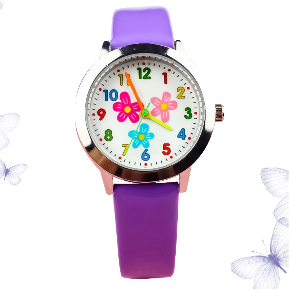 ساعة أطفال بنمط الزهور أرجوانية كوارتز إبداعية للأطفال هدية عيد ميلاد رائعة للطلاب يشاهدون الرسوم المتحركة #5