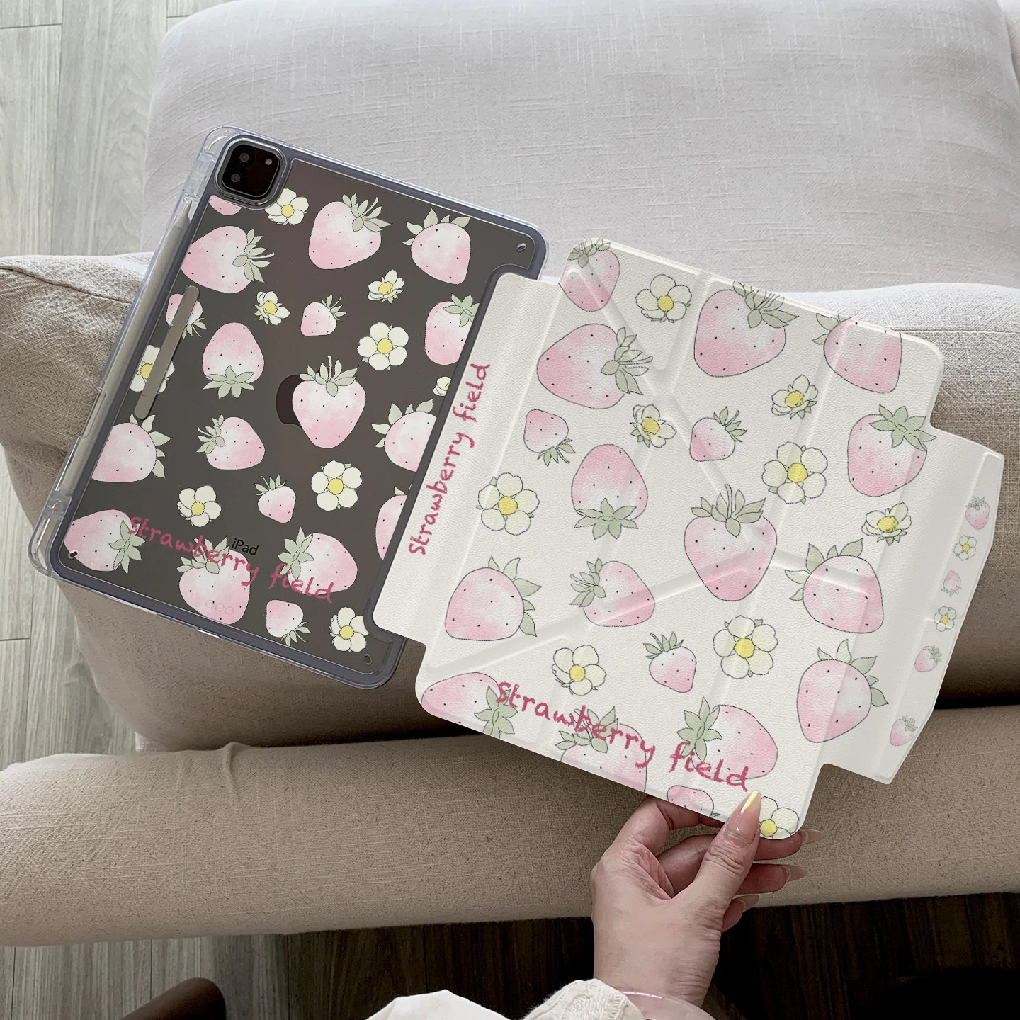 Cute Strawberry Fields Table Case For iPad Pro 11 12.9 13 A16 M2 M3 M4 M5 Shell 8.3 9.7 10.2 5/6/7/8/9/10/11th Air 3 4 5 6 Cover