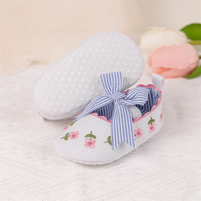 Listenwind Baby Girl Princess Shoes Adorable 3D Big Bow Striped Floral Non-Slip First Walking Soft Sole Casual Shoes