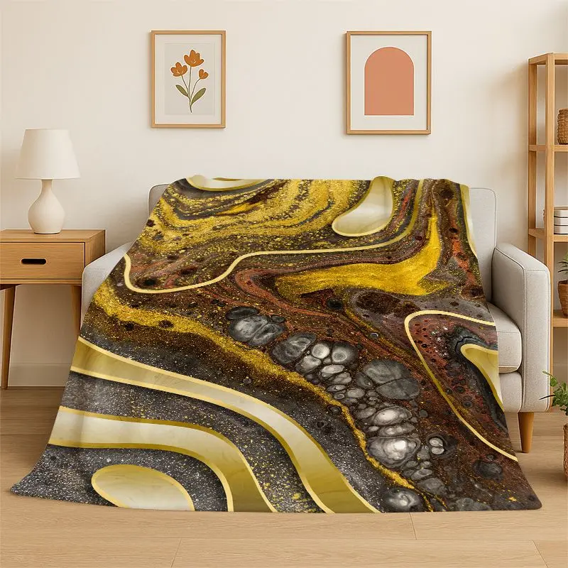 Luxurious Marble Nordic Art Colorful Stones Flannel Blanket Soft Throw Blanket for Bedroom Living Room Bed Travel Camping Picnic