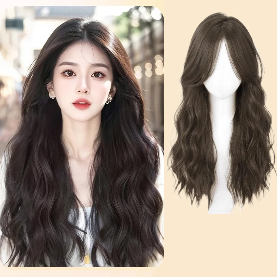 JINKAILI Synthetic Wig For Women Wth Long Hair Natural Full Top Wavy Curly Hair Wool Curls Mid Split Full Head Wig Set