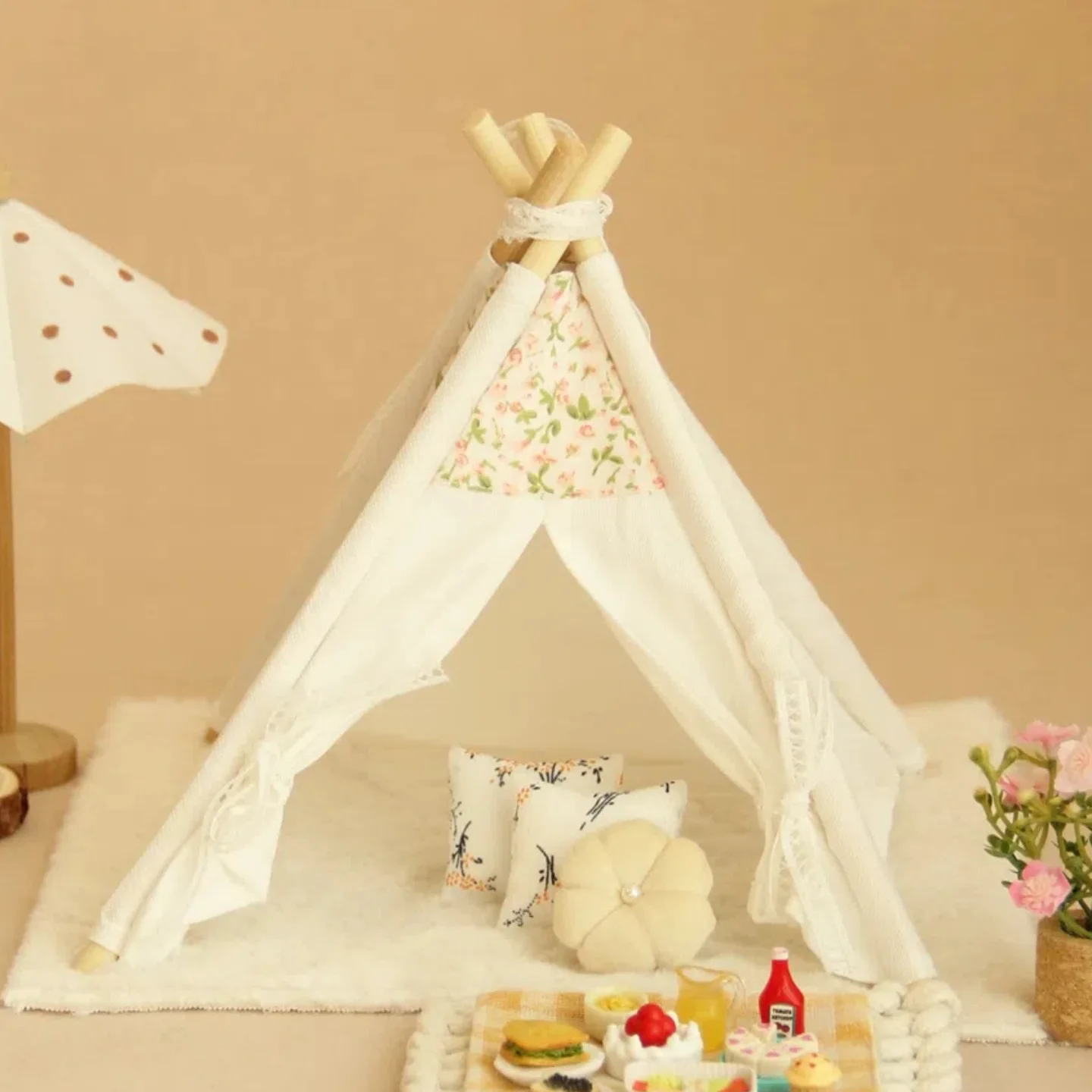 

Мини-палатка для кемпинга OB11 в масштабе 1:12 — реквизит для фотосъемки 10 см, миниатюрный хлопковый декор кукольного дома, идеальный подарок для любителей кукол