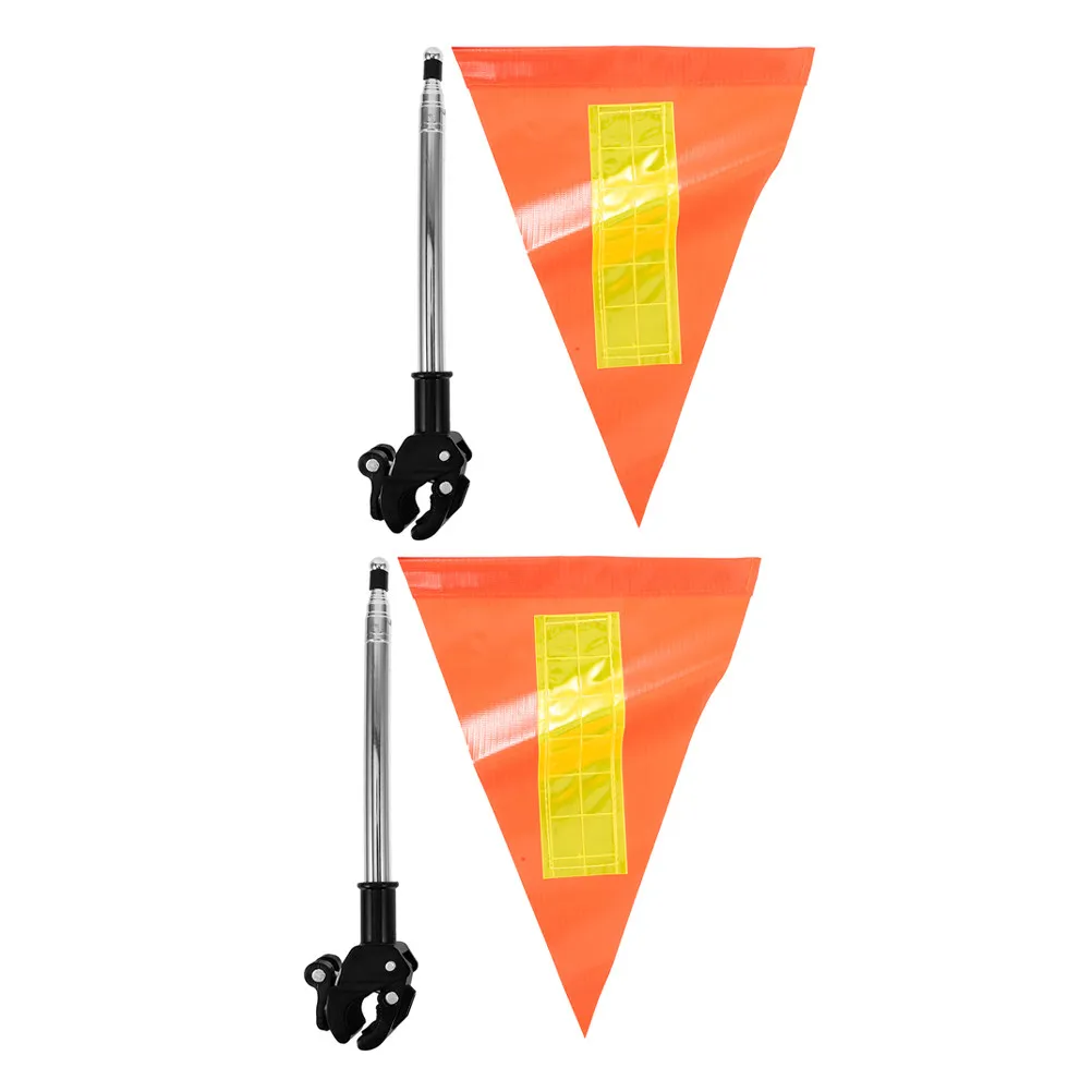 2pcs-reflective-safety-flags-golf-cart-flag-orange-triangle-telescopic-adjustable-pole-high-visibility-for-wheelchairs-stroller
