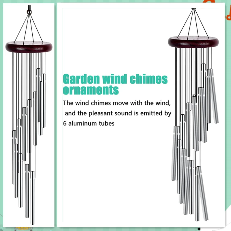 Metal Wind Chime 58cm/23inch Wind Chimes Decorative with 12 Aluminum Alloy Long Tubes Hook Gift for Friends Kids for Your Patio