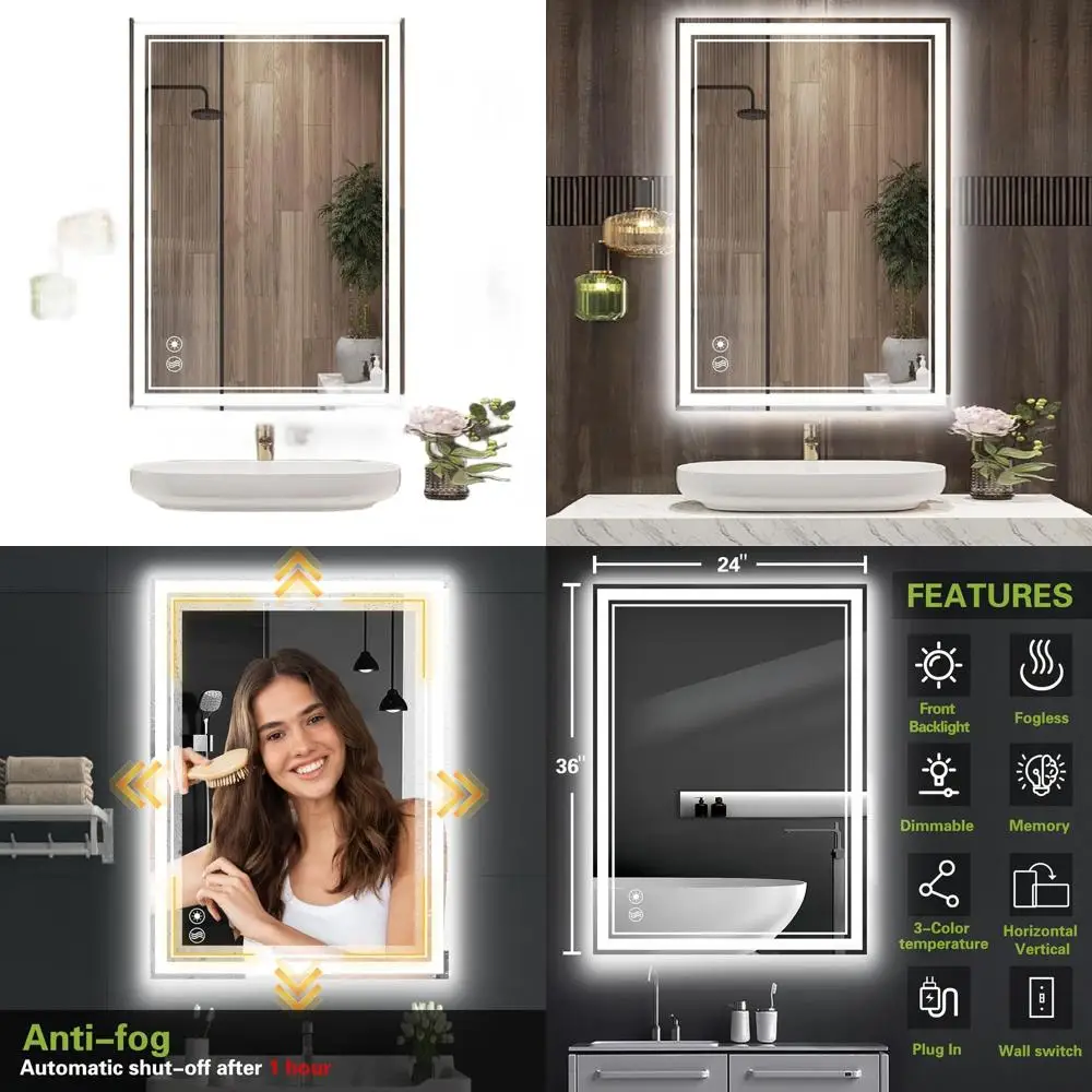 

Dimmable LED Bathroom Mirror with 3 Color Memory Function, Wall-Mounted Vanity Mirror for Home Decor