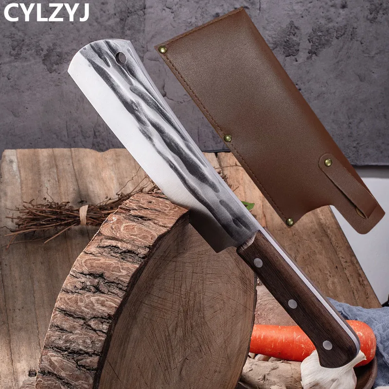 Forged Bone Chopping Knife Stainless Steel Poultry Butcher Knife Meat Cleaver Kitchen Chef Knife Outdoor Chop Wood Knife