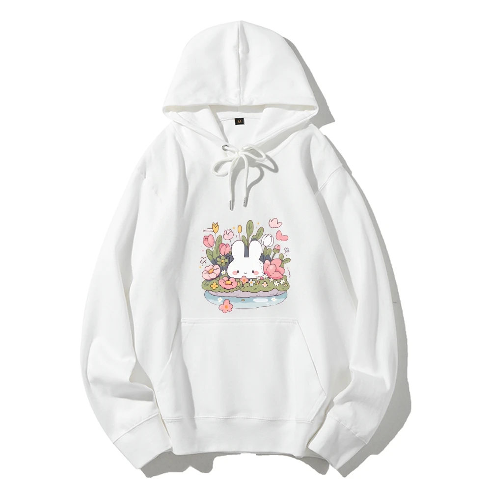 

Graphic Hoodie Cute Bunny in Floral Basket Print Sweet Innocent Y2k Design Style Soft Fabric for Lovable Casual Looks