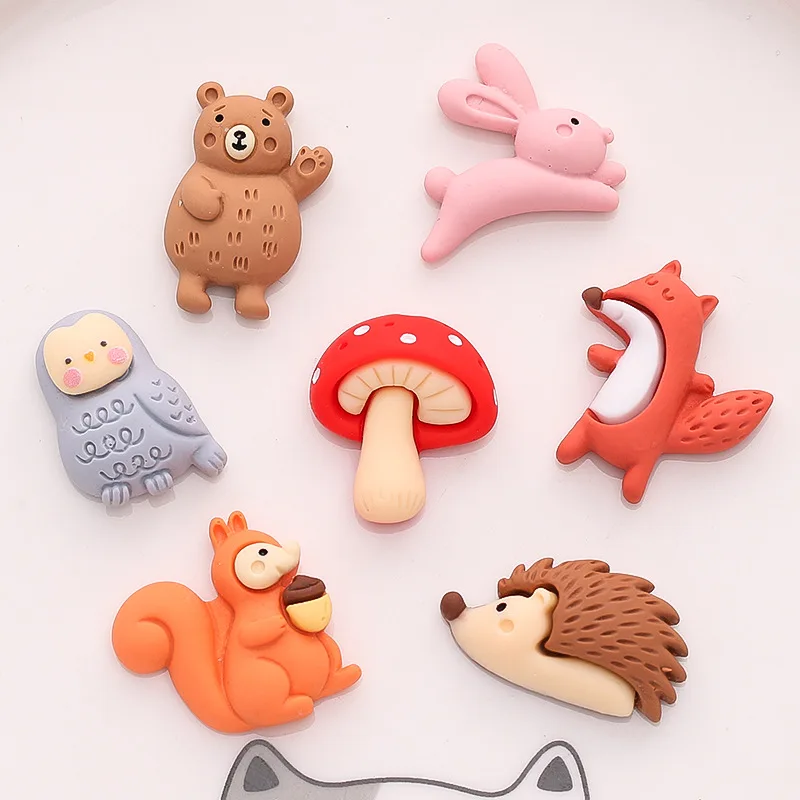 100pcs Kawaii Flatback Resin Cartoon Animal Owl Hedgehog Squirrel Decor Crafts DIY Scrapbook Jewelry Making Phone Case Accessory