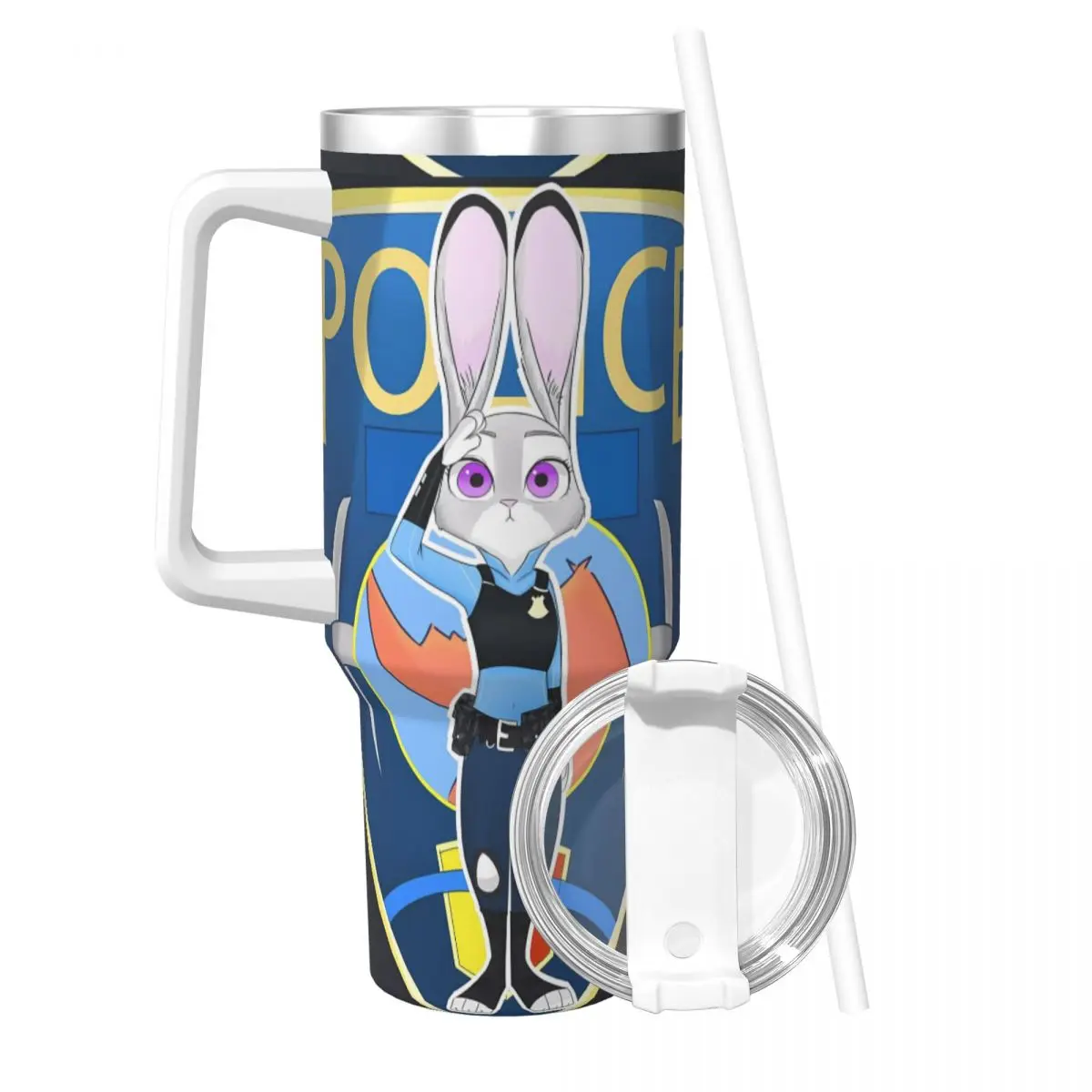 Zootopia Nick Judy Anime Stainless Steel Tumbler Beach Thermal Mug With Straws and Lid 40oz Mugs Cup Cold and Hot Water Bottle