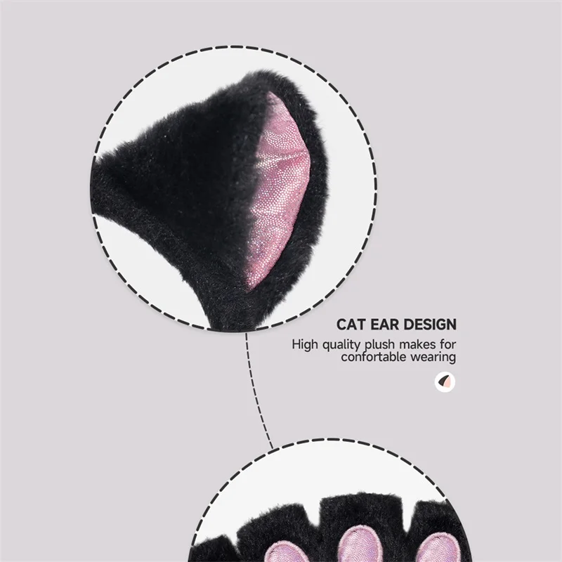 고양이 귀 머리띠 및 활 칼라 장갑 세트, 여성 소녀 코스프레, 할로윈 코스튬 액세서리