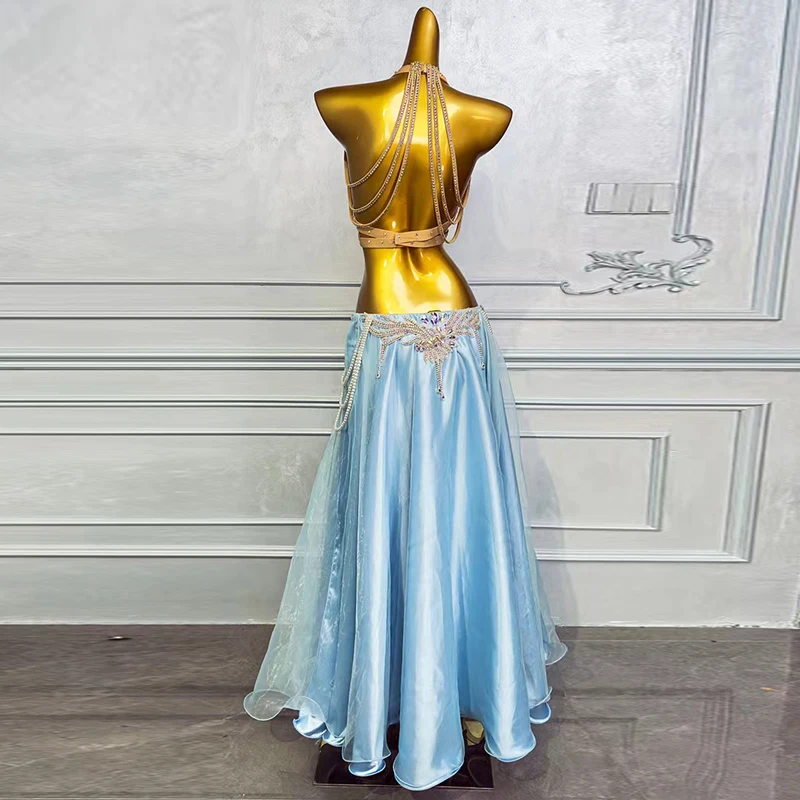 Belly Dance Professional Performance Clothing BellyDance Costume Customization Luxury Diamond Bra+Sexy Split Long Skirt 2pcs