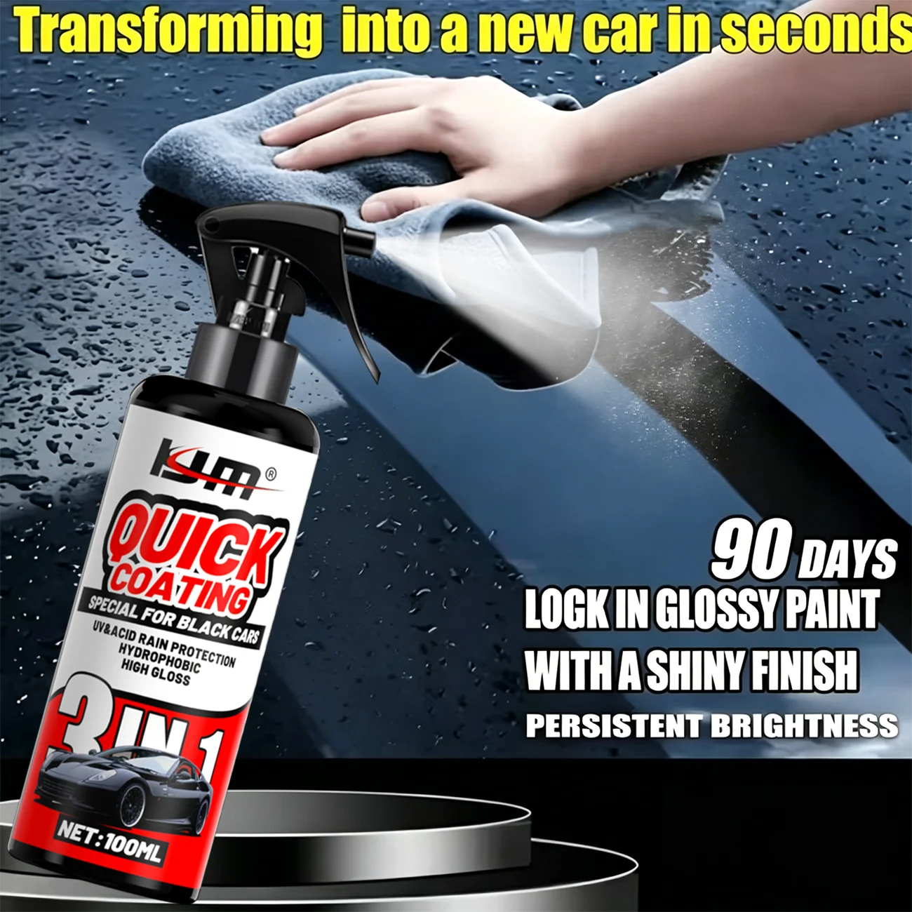 3-In-1 Ultimate Nano Ceramic Coating Spray - Ultimate Car Paint Protection with Hydrophobic Glass Treatment, Car Ceramic Coating