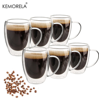 2/4/6PCS 350ML Double Wall Glass Coffee Mug With Handle Transparent Glass Cappuccino Cup Coffee Milk Tea Juice Tea Cup