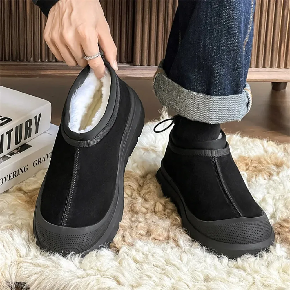 

men's casual warm cotton snow boots slip-on cow suede leather shoes cowboy platform winter boot brand designer ankle botas mans