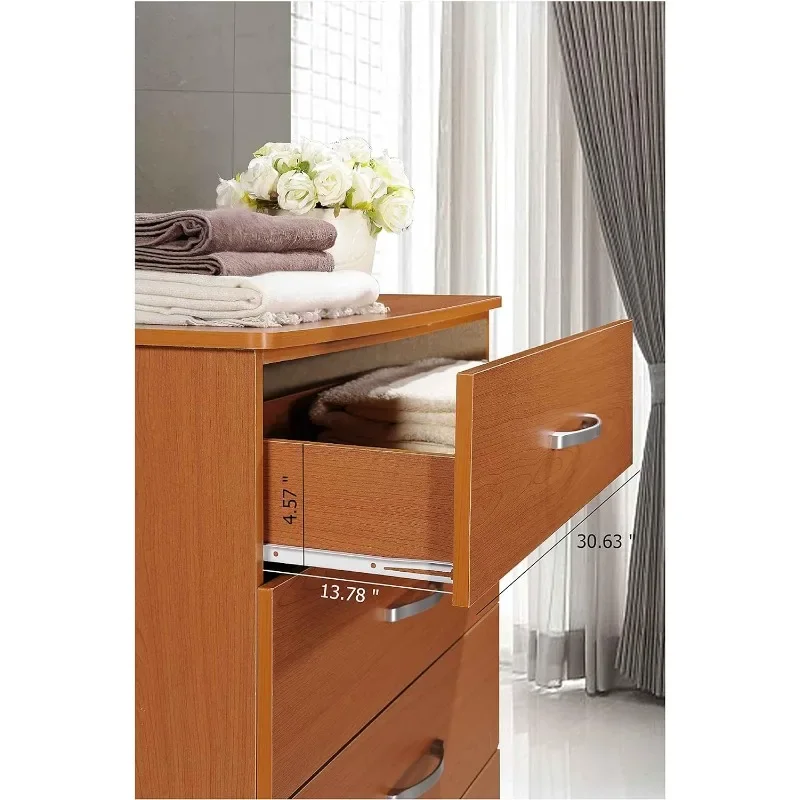 5 Drawer Wood Dresser for Bedroom, Chest of Drawers with Metal Rails for Support when Storing Clothing, White image 4
