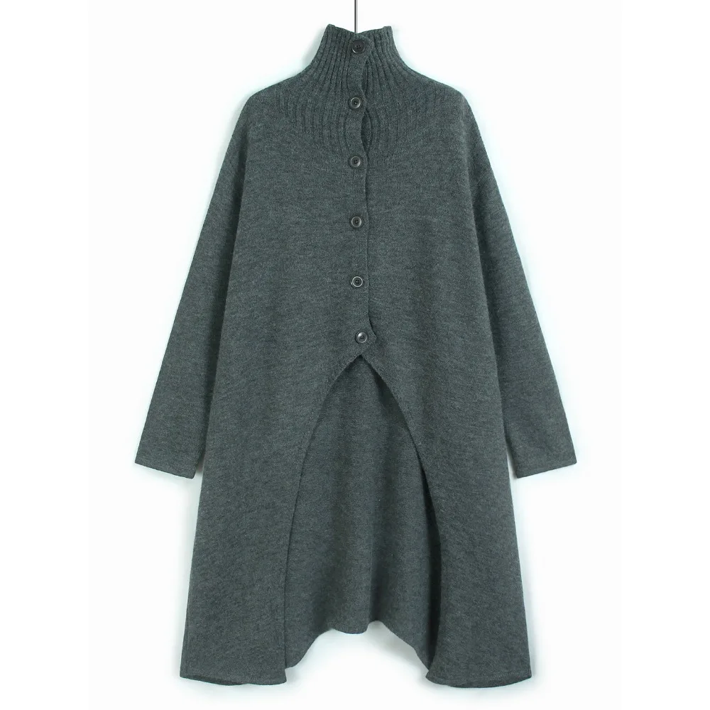 

SuperAen утолщенный вязаный однобортный длинный свитер с воротником-стойкой, осень-зима 202, новые асимметричные пальто в корейском стиле