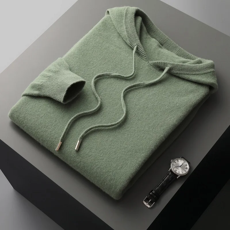 Sudadera con capucha de una pieza para hombre, suéter de punto listo para usar, de manga larga, informal, de otoño e invierno, 100%