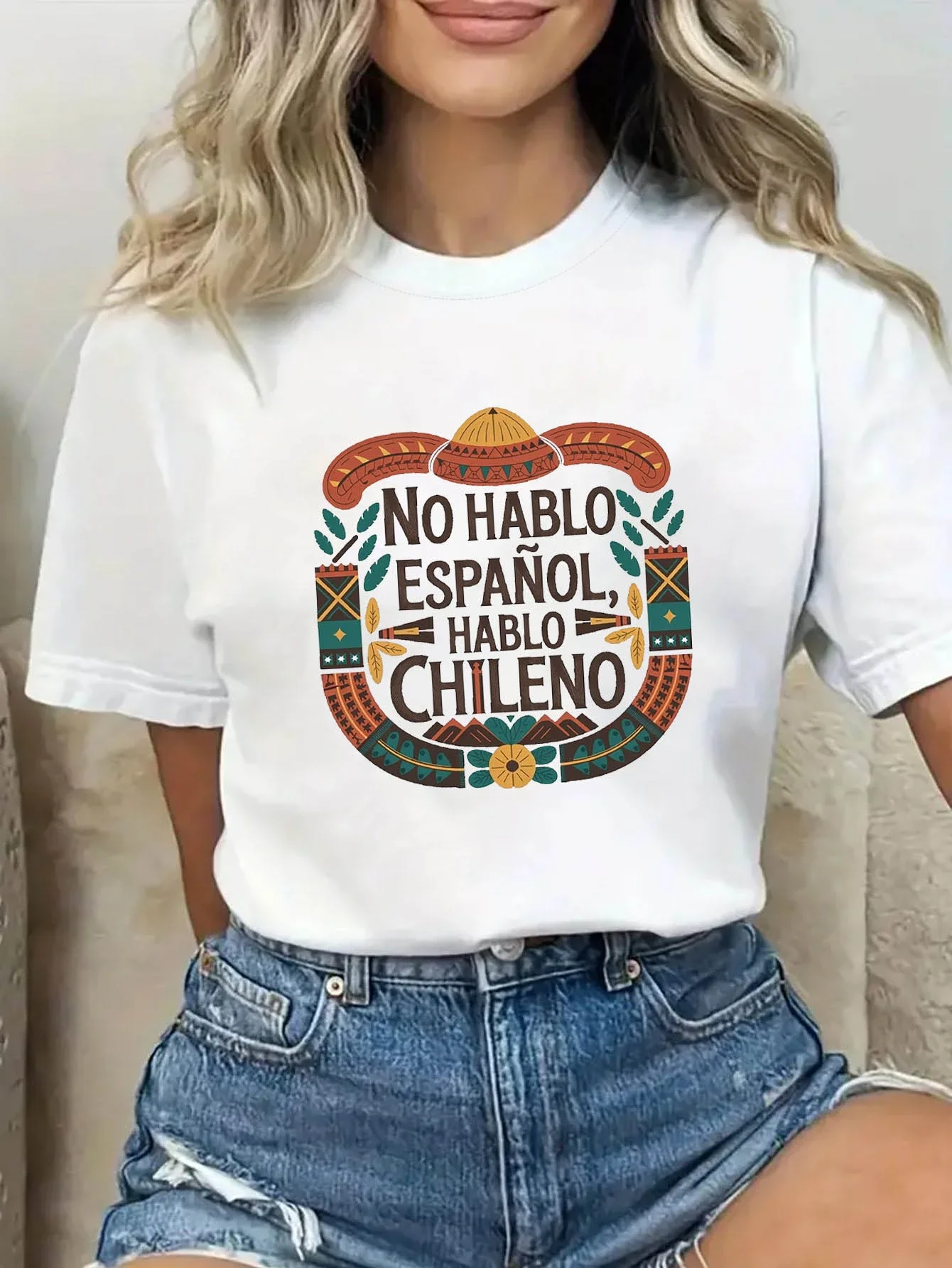 

Женская футболка с чилийским юмором и коротким рукавом NO HABLO ESPAÑOL HABLO CHILENO, повседневный топ с испанским буквенным принтом на лето и весну