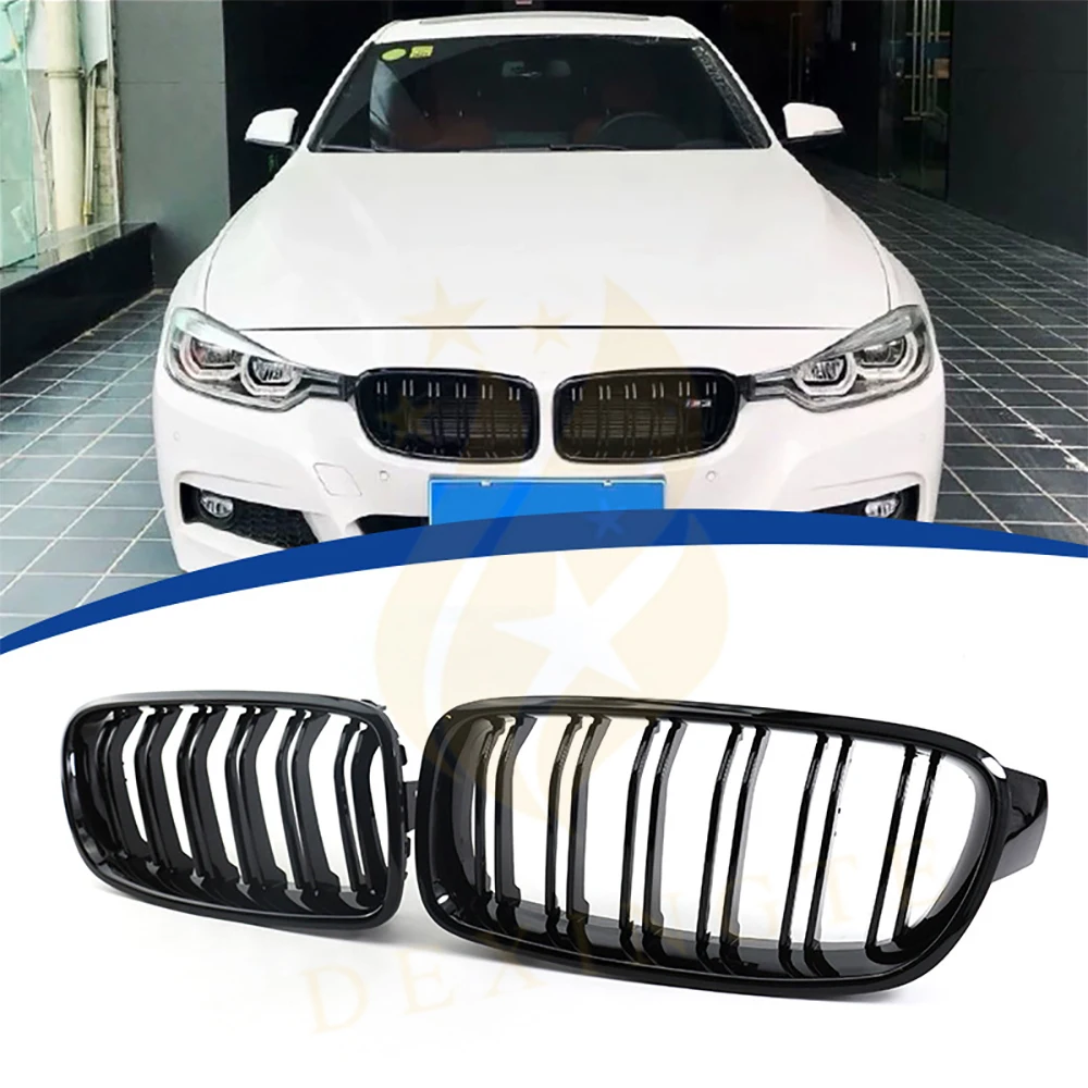 

For BMW 3 Series F30 F35 double bar front radiator grille Glossy black modified grille 12-19 Car Accessories