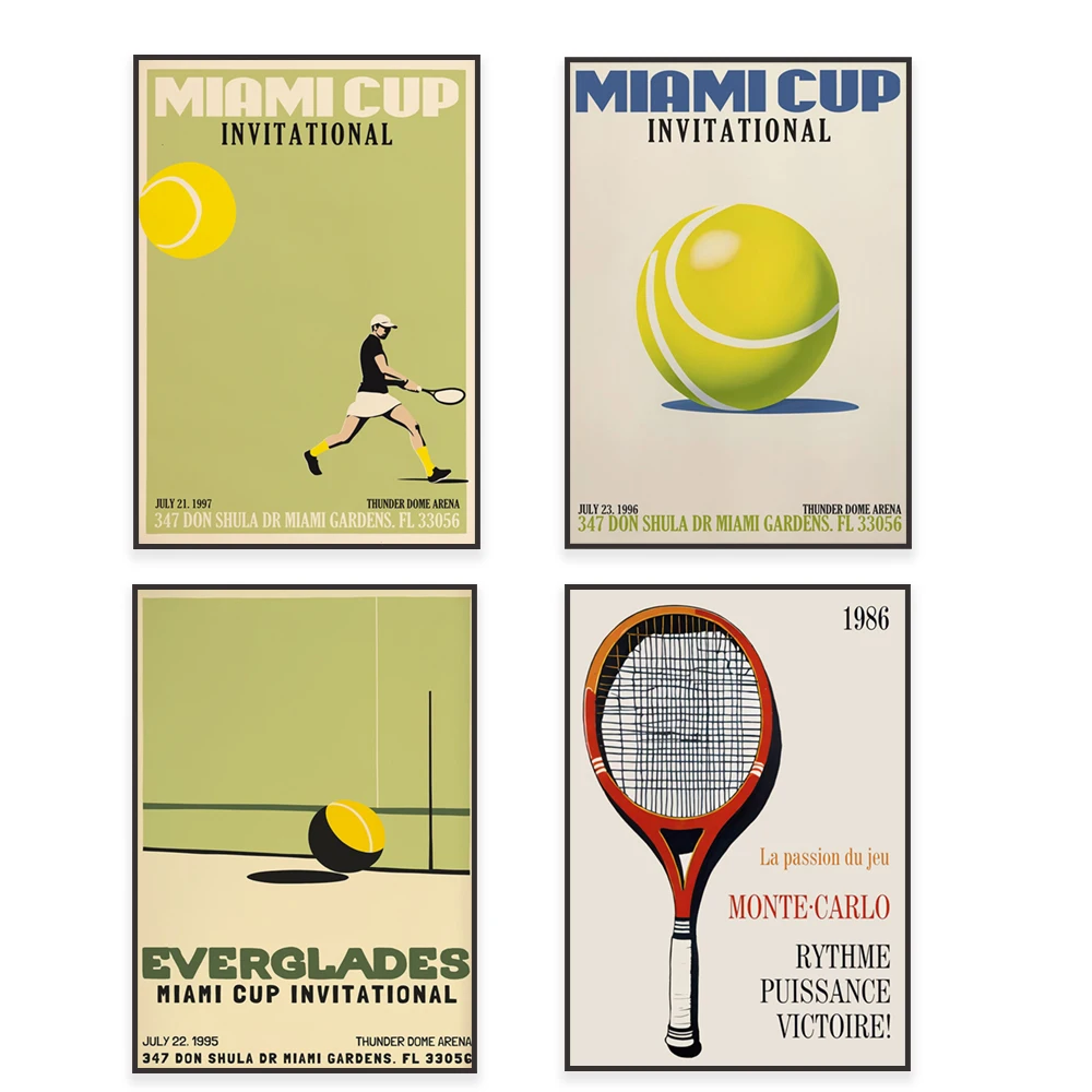 Vintage Monte Carlo 1986 Miami Tennis Tournament Poster Minimalist Sports Artwork Home Decor Tennis Coach Gift