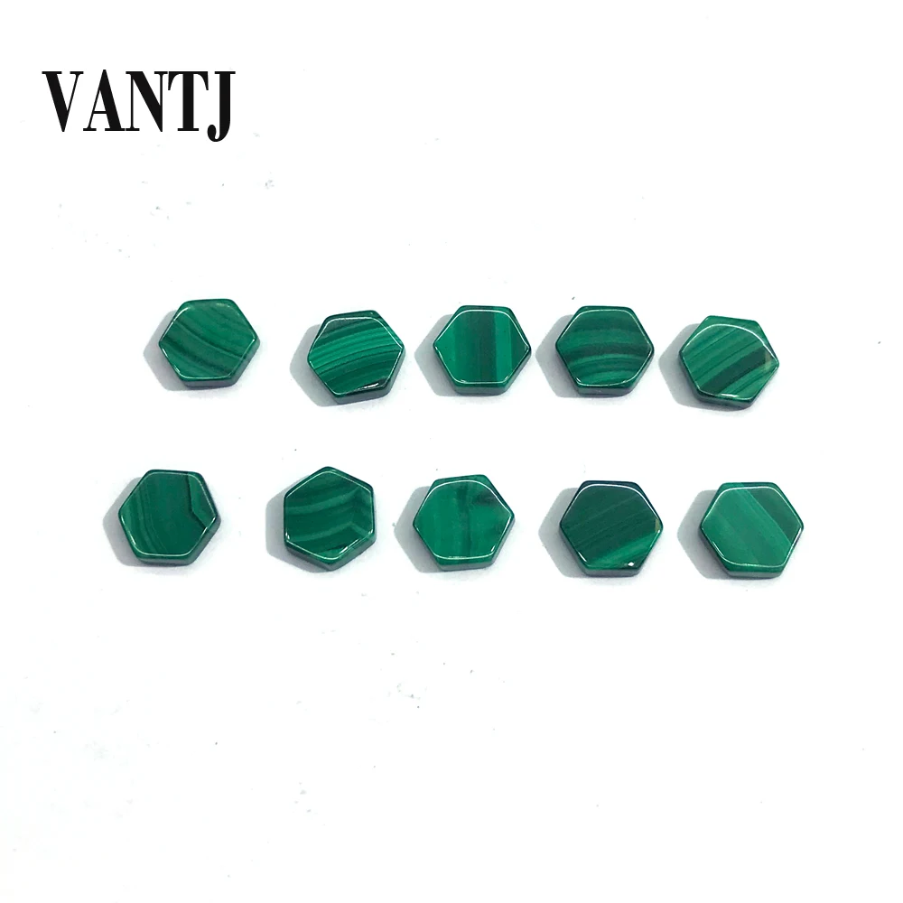 

VANTJ Natural Malachite Loose Gemstone Hexagon 8*2mm 10pcs for Silver Gold Mounting DIY Jewelry