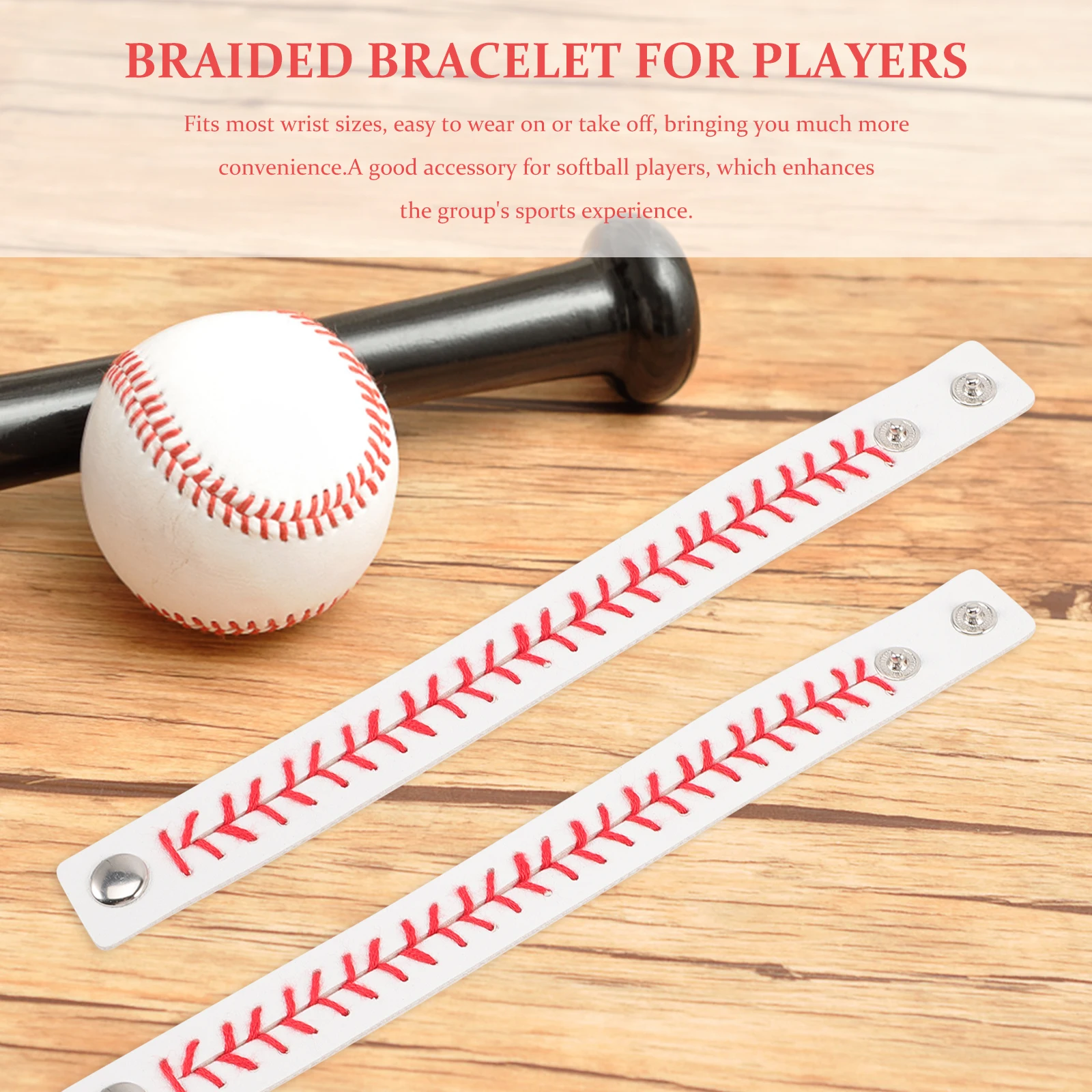 

2pcs Pu Baseball Bracelet For Men Women Adjustable Braided Wristband Sports Style White Snap Bracelet Unique
